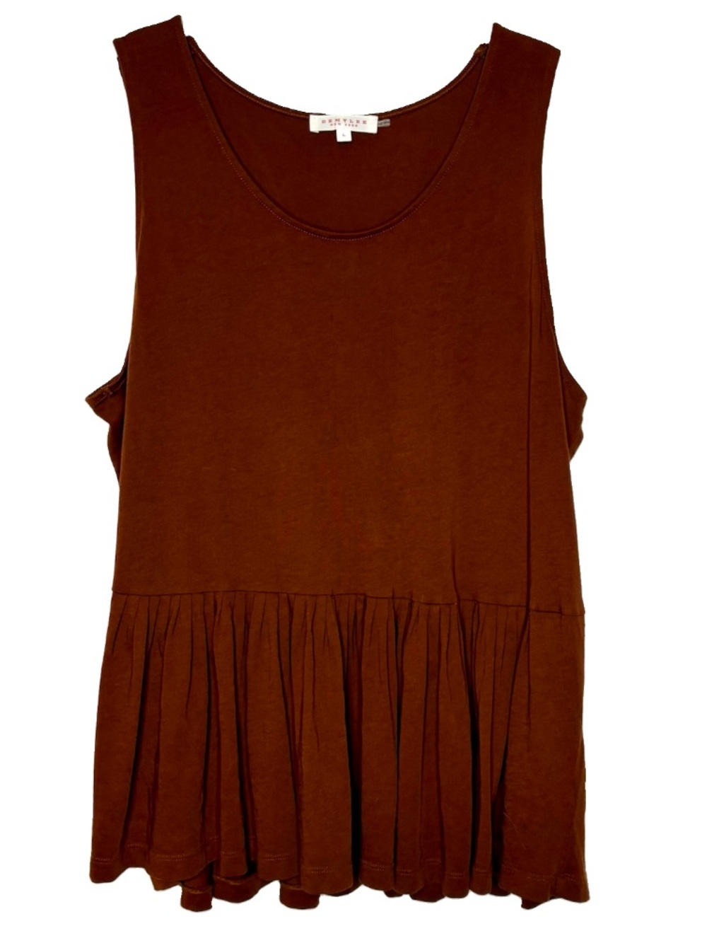 Demy-Lee Brown Gilda Tank Top Sleeveless Shirt Peplum Hem Soft Tee L Tuckernuck